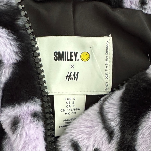 SMILEY x H&M Smiley Face Patterned jacket w Hoodie black and lilac size small - Picture 4 of 6